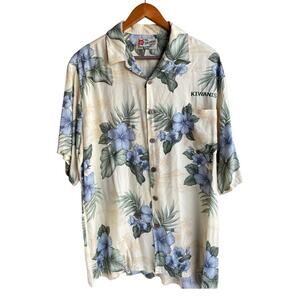 Kiwanis Vintage Hilo Hattie Hawaiian Yellow Floral Shirt Men Size LARGE